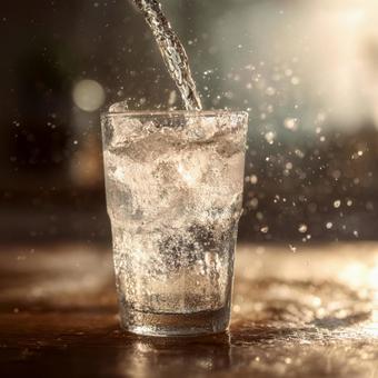 光が反射する冷たい一杯の氷水 光が反射する冷たい一杯の氷水の写真