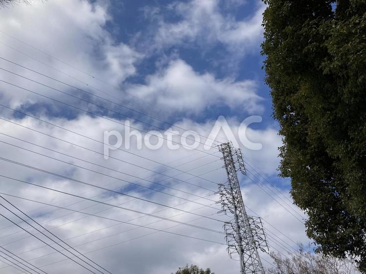 沢山の電線と冬空 沢山の,電線,冬空の写真素材