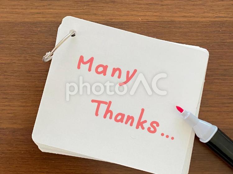 カードに書かれた英語の感謝のメッセージ 感謝,お礼,英語の写真素材