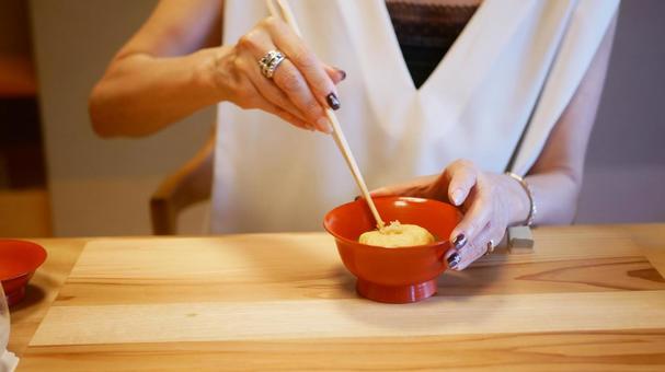 Photo, japanese food, female, eating, 