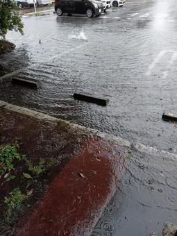 冠水により噴出す水 冠水により噴出す水 ゲリラ豪雨,大雨,雨の写真素材
