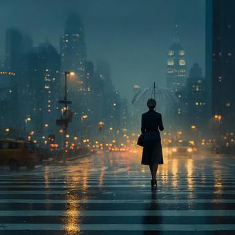 通勤風景:雨の日のビジネス街 通勤風景:雨の日のビジネス街の写真