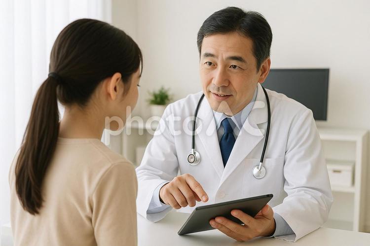 タブレットで説明する医師 医師,説明,タブレットの写真素材
