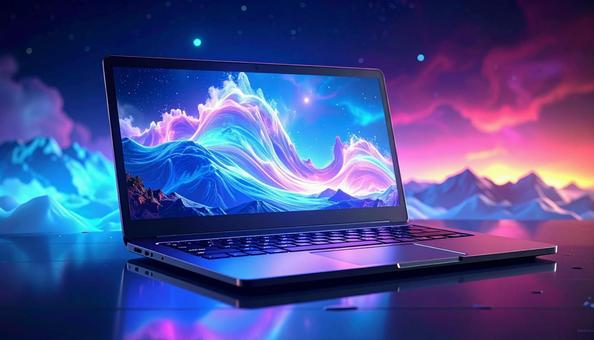 カラフルで幻想的なパソコンのイメージ カラフルで幻想的なパソコンのイメージの写真