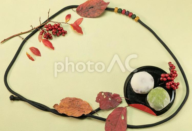 落ち葉と豆大福② お菓子,あんこ,アンコの写真素材