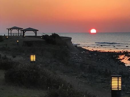日本海の夕日 サンセット,日本海,夕日の写真素材