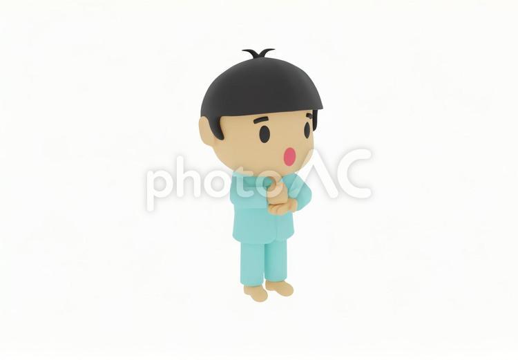 手を打ちなるほどと納得するパジャマ患者 介護,入院,病気の写真素材