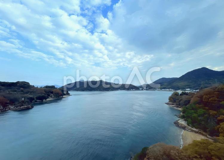 【風景写真】瀬戸内しまなも海道からの眺め しまなみ海道,瀬戸内,車窓の写真素材
