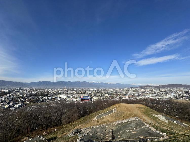 晩秋の弘法山から見た松本市街 弘法山,弘法山古墳,信州の写真素材