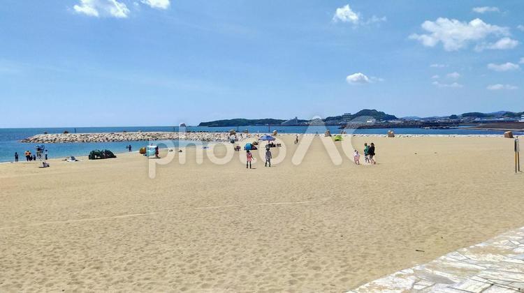 田辺扇ヶ浜海水浴場の賑わう夏ビーチ 扇ヶ浜,海水浴場,夏の写真素材