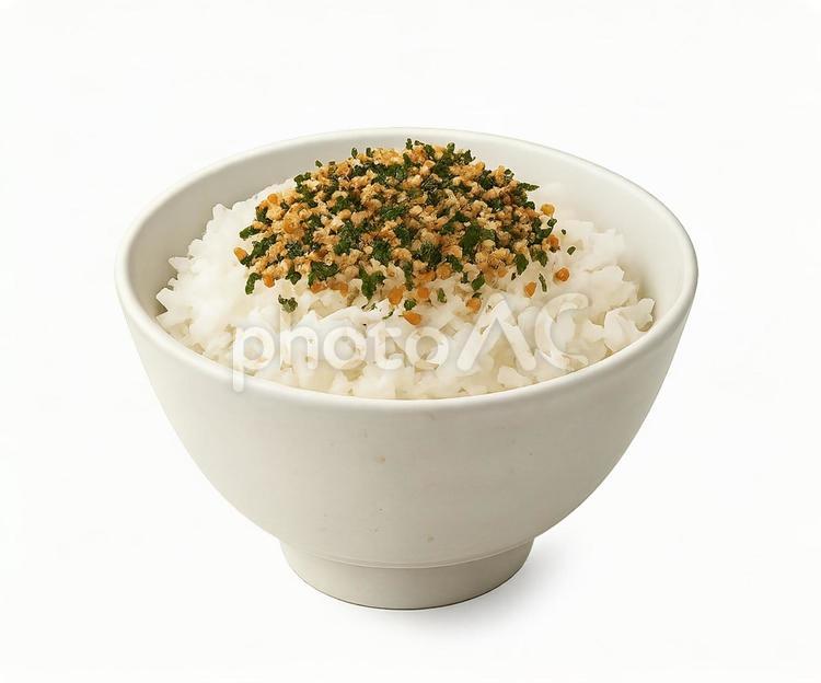 お茶碗に入った美味しそうなふりかけごはん 新米,備蓄米,備蓄の写真素材