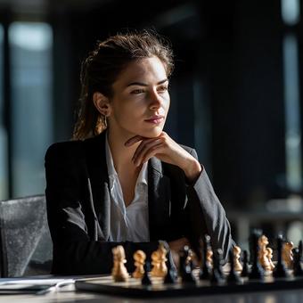 集中する眼差し、チェスの女王の写真