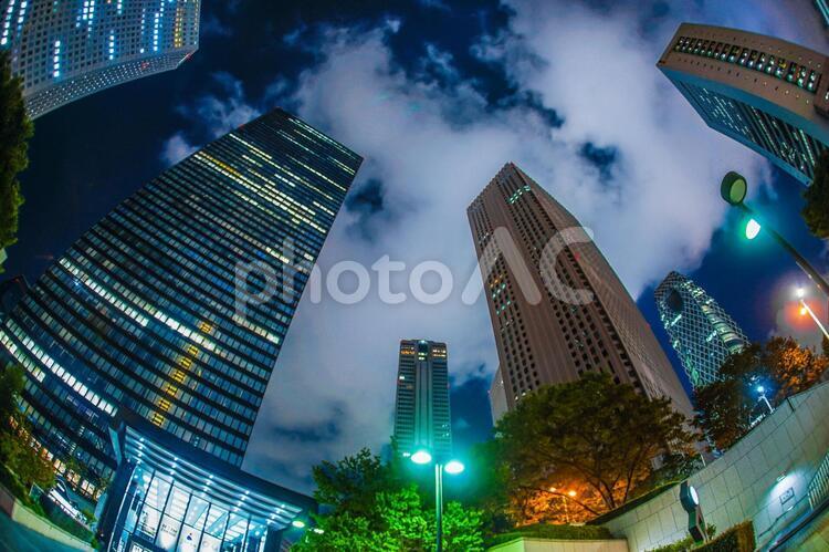 東京新宿の高層ビル群の夜景 新宿,西新宿,夜景の写真素材