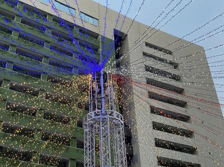 電飾とビル 電飾,ビル,マンションの写真素材
