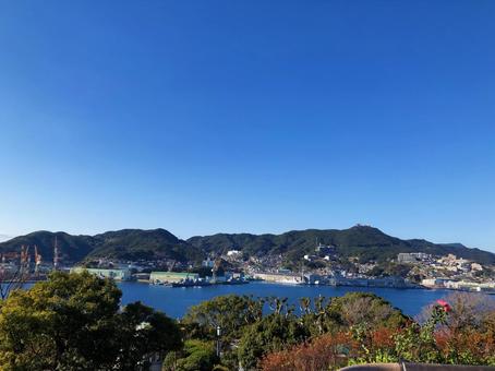 長崎の空 長崎の空 青空,海,花の写真素材