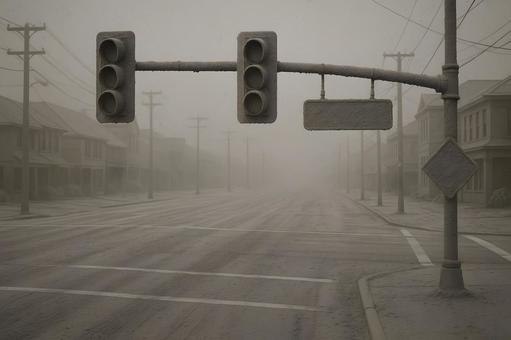 灰に覆われた街路 灰に覆われた街路の写真