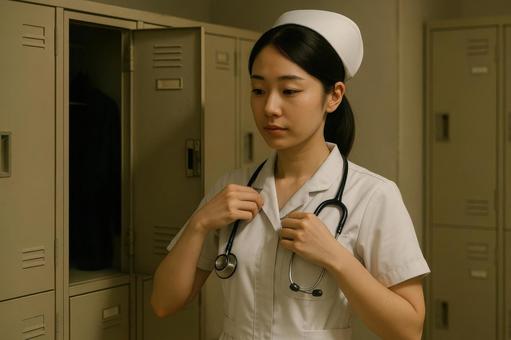 夜勤に備える女性看護師 夜勤に備える女性看護師の写真