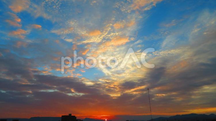 ６月下旬の野田池の朝焼け 背景,朝焼け,たそがれの写真素材