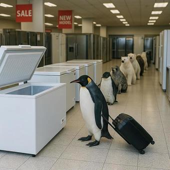 家電量販店に殺到する動物たち 家電量販店に殺到する動物たちの写真
