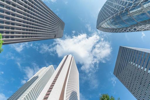 西新宿の高層ビル群と青空 西新宿,高層ビル,青空の写真素材