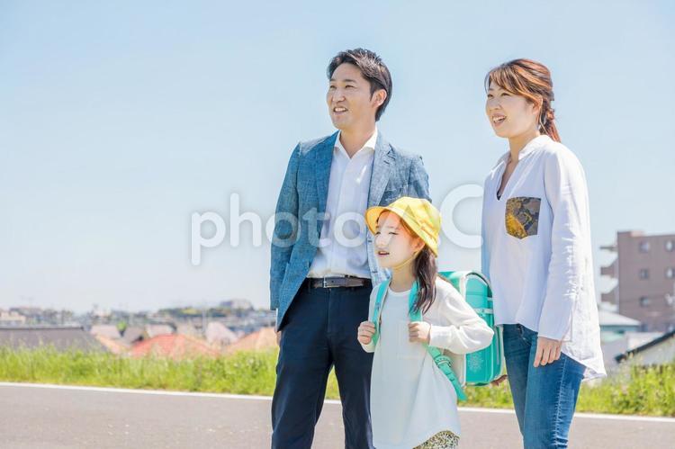 見上げる家族 人物,家族,見上げるの写真素材