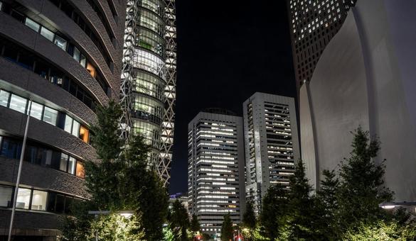東京都 新宿駅西口の夜景 東京都 新宿駅西口の夜景 新宿,新宿駅,街並みの写真素材