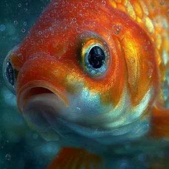 水中で輝くオレンジの金魚のクローズアップ 水中で輝くオレンジの金魚のクローズアップの写真