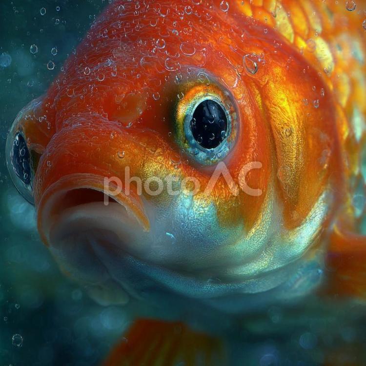 水中で輝くオレンジの金魚のクローズアップ 金魚,水生,水中の写真素材