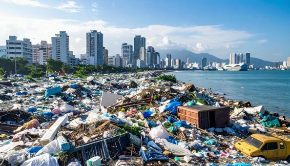 津波に襲われた後のガラクタだらけの住宅街の写真