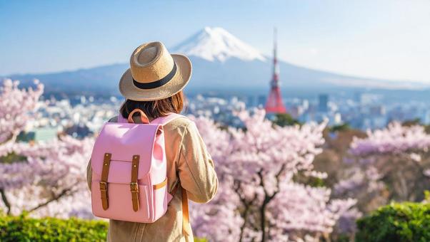 リュック姿の女性 ピンク1 リュック姿の女性 ピンク1の写真