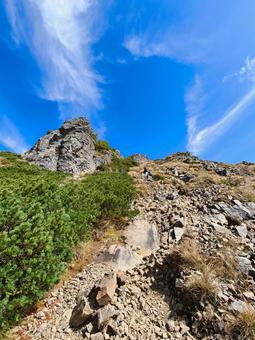 天を仰ぐ岩稜の道 天を仰ぐ岩稜の道 登山,青空,山岳の写真素材