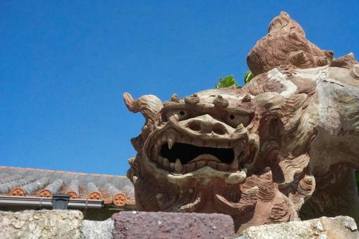 Blue sky and a cute looking shisa, JPG