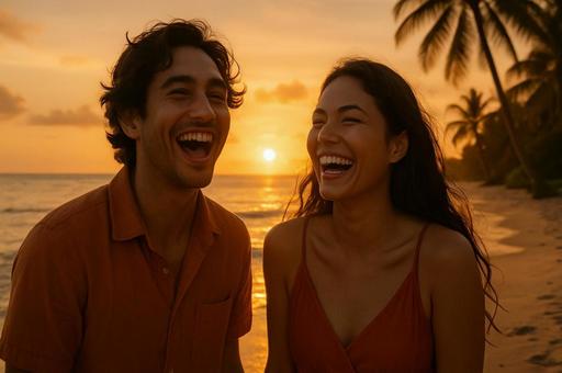 夕焼け笑顔の浜辺写真 夕焼け笑顔の浜辺写真の写真