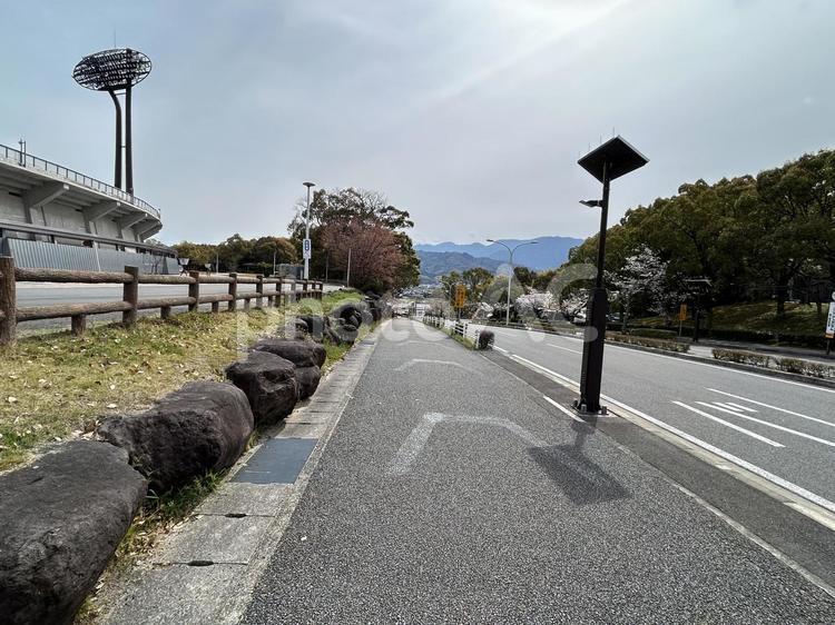 競技用施設横の道 寒い,曇天,曇り空の写真素材