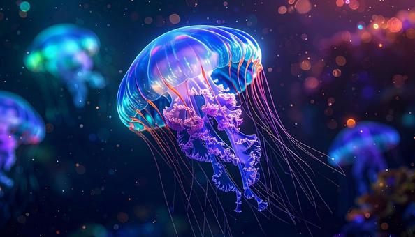 幻想的な光に輝くクラゲ 幻想的な光に輝くクラゲの写真