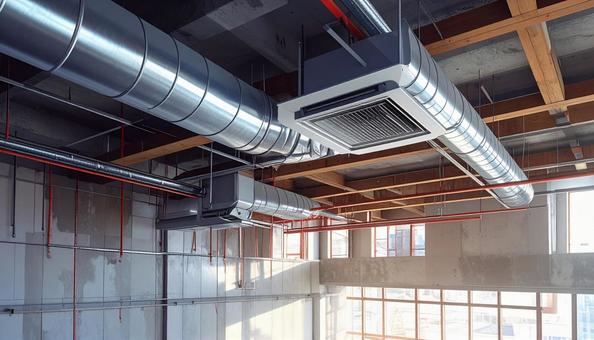 建物内部天井の空調ダクトの写真