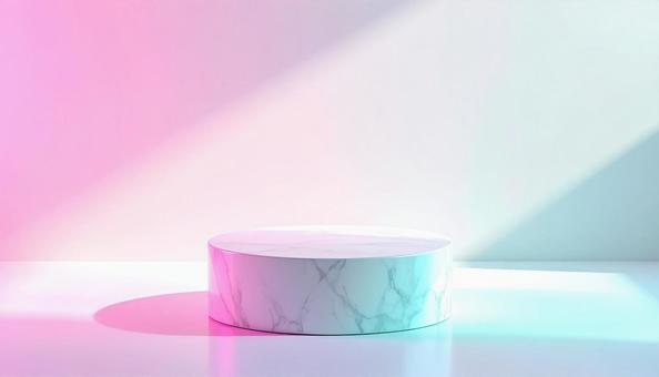 ネオン光に照らされた大理石の円形台座 ネオン光に照らされた大理石の円形台座の写真