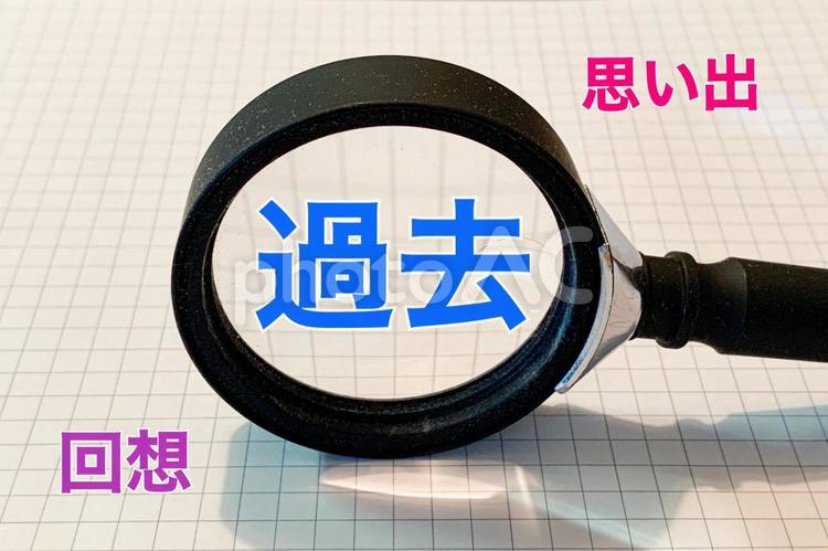 過去の文字をルーペで見る 過去,過去世,思い出の写真素材