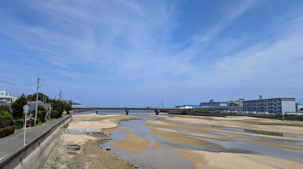 Photo, aosha river, imabari city, blue sky, 