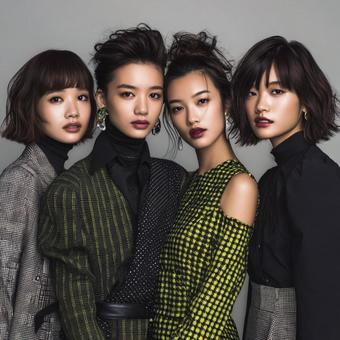 モダンな衣装を着た4人の女性 モダンな衣装を着た4人の女性の写真