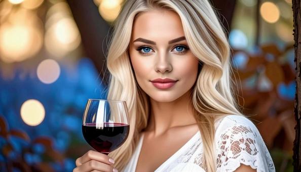 赤ワインを嗜む女性 赤ワインを嗜む女性の写真