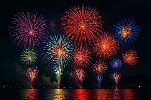 夏の夜空を彩る打ち上げ花火 夏の夜空を彩る打ち上げ花火の写真