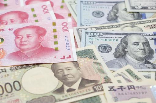 中国元 ドル紙幣 日本円 中国元 ドル紙幣 日本円 中国元,ドル,日本円の写真素材