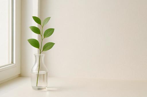 窓辺の花瓶に一輪のグリーン 窓辺の花瓶に一輪のグリーンの写真