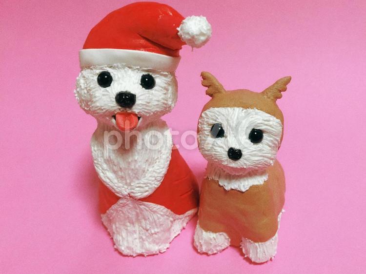 クリスマスわんちゃん　粘土細工 クリスマス,サンタクロース,トナカイの写真素材
