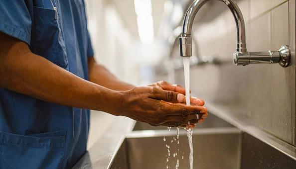 手術前に手洗いを行っている日本人医師 手術前に手洗いを行っている日本人医師の写真