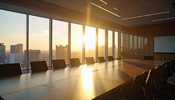 夕方の会議室 夕方の会議室の写真