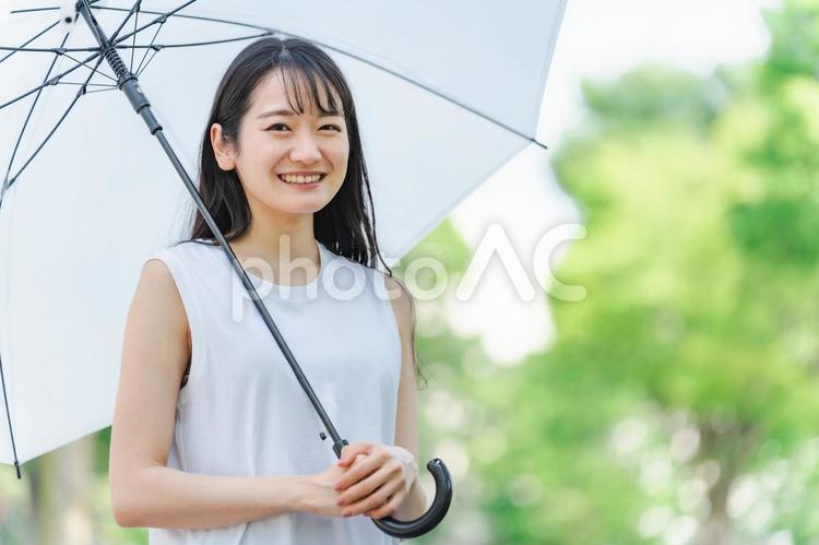 梅雨に傘を持ったアジア人女性(笑顔) 梅雨,傘,雨の写真素材