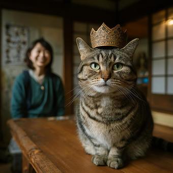 冠をかぶった愛らしい猫のクローズアップ 冠をかぶった愛らしい猫のクローズアップの写真