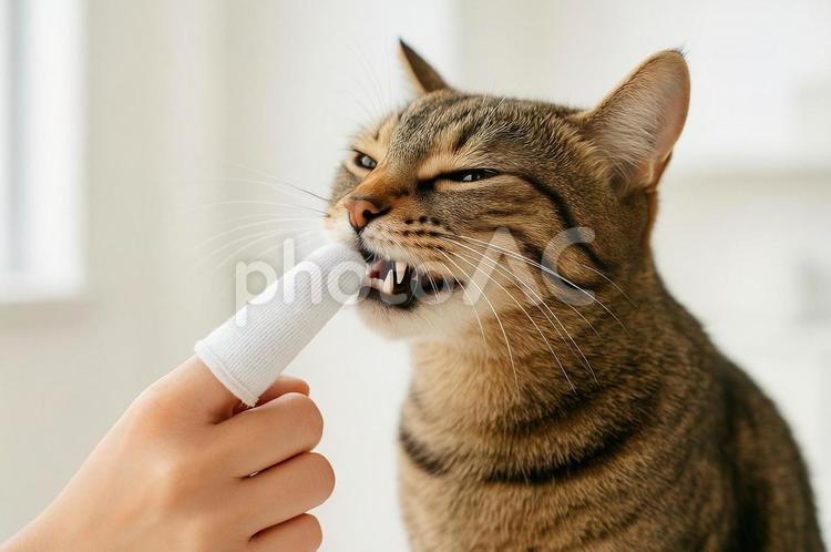 猫の歯磨き 猫,歯磨き,ガーゼの写真素材